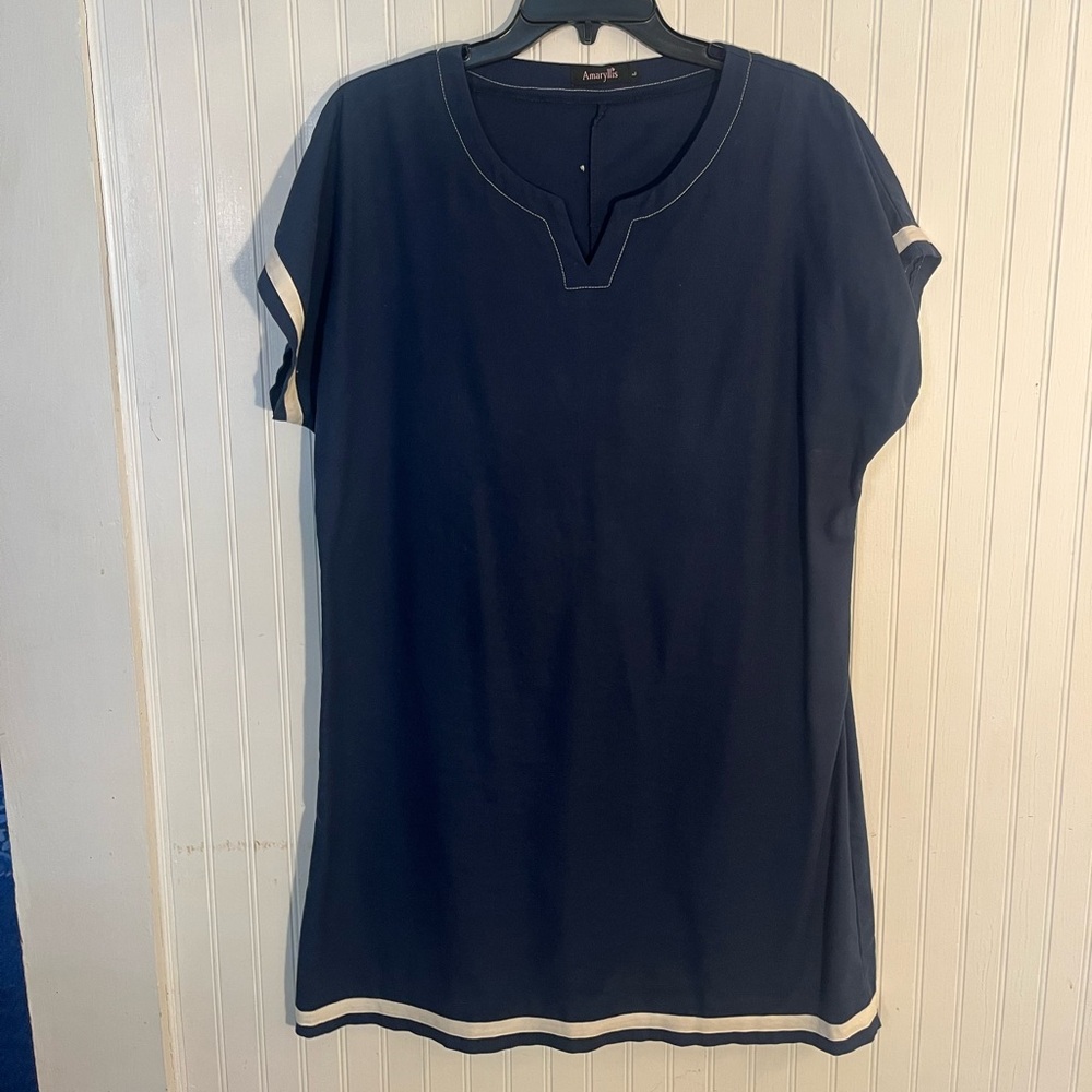 Amaryllis Navy Blue Dress with Cream Accents